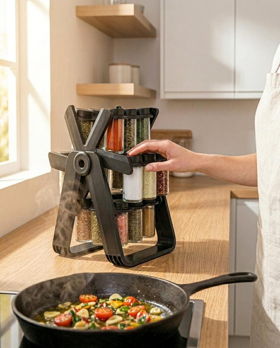 Rotating Spice Rack Organiser | 16-Jar Kitchen Carousel