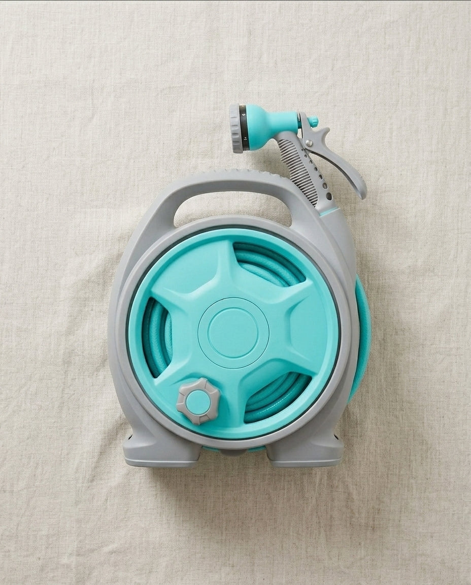 Compact Hose Reel Cart with Spray Nozzle | Garden Watering