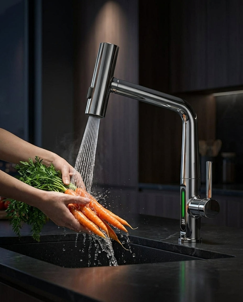 Smart Pull-Out Basin Tap with LED Temperature Display