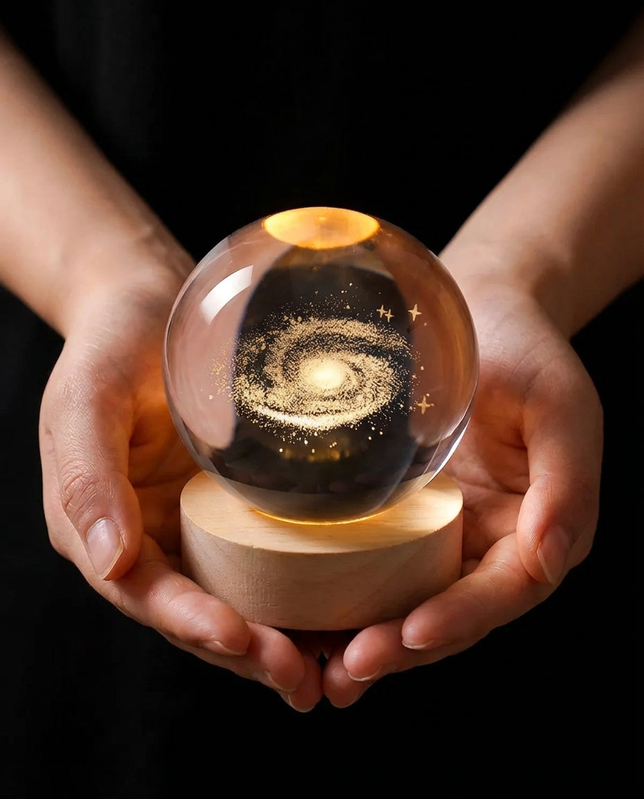 3D Crystal Sphere Lamp | Laser-Engraved Space Night Light