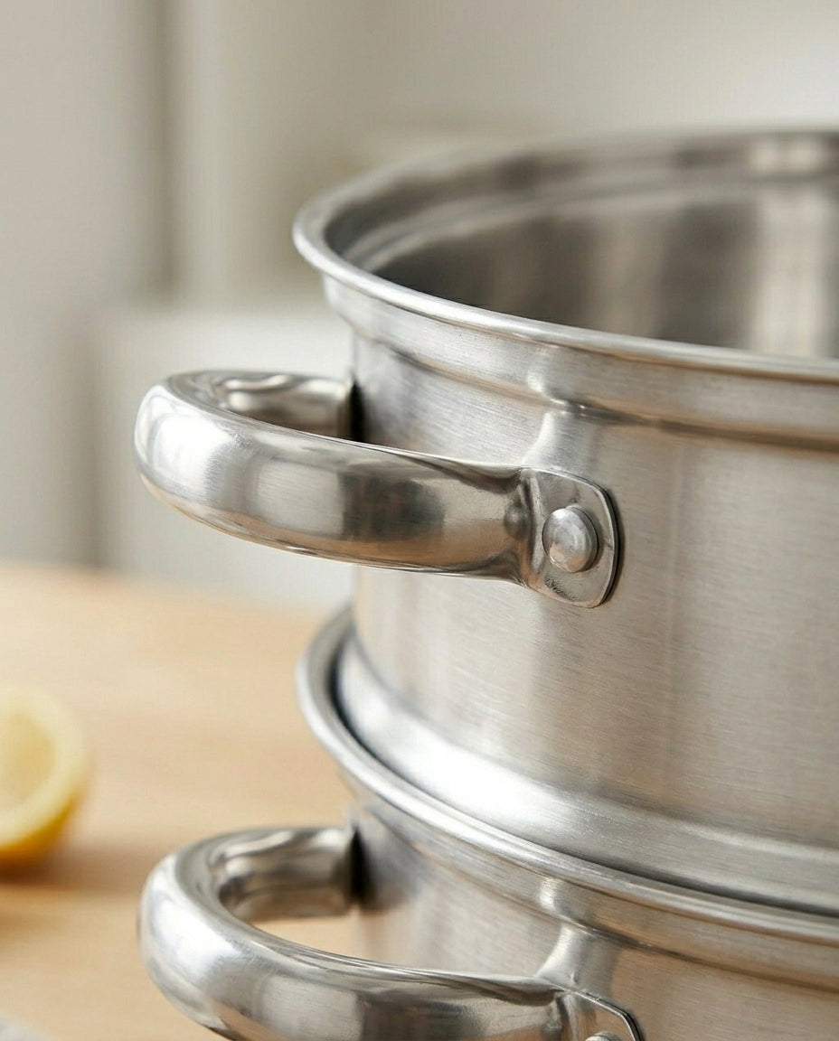 3-Tier Stainless Steel Steamer | Glass Lid & Handles