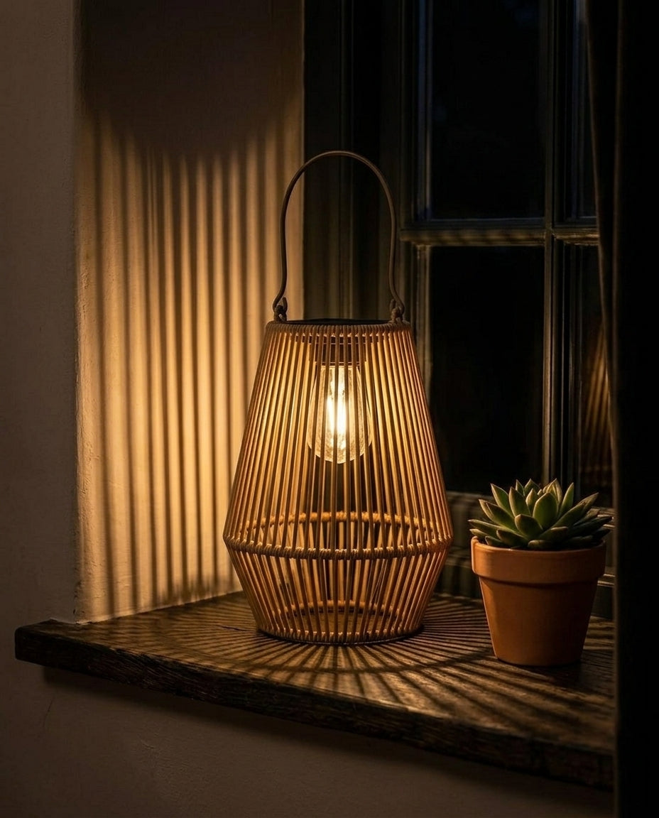 Solar Rattan Garden Lantern | Handwoven Outdoor Light