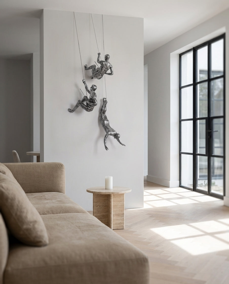 Climbing Man Wall Sculpture – 3-Piece Resin Wall Art Set