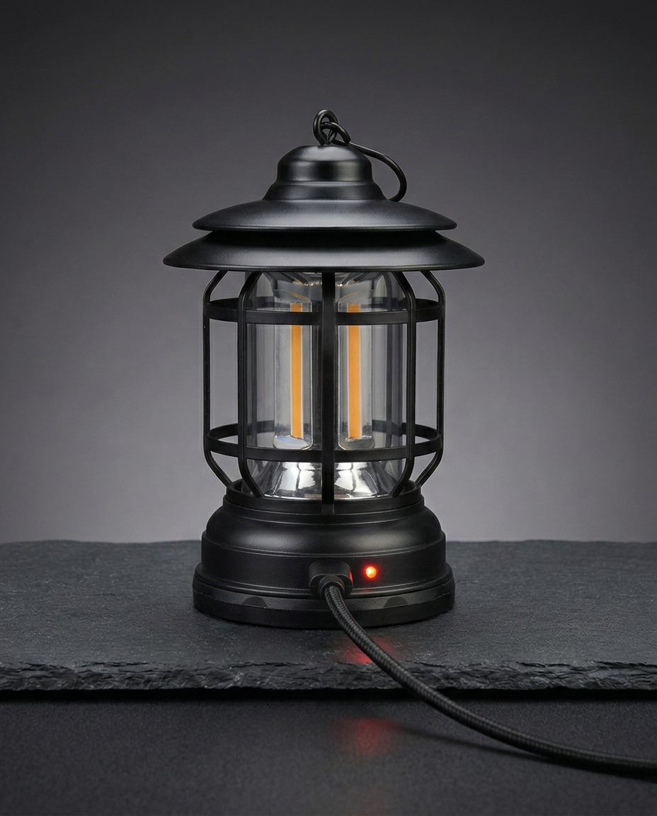 Retro Camping Lantern | Dimmable LED – USB-C & Battery