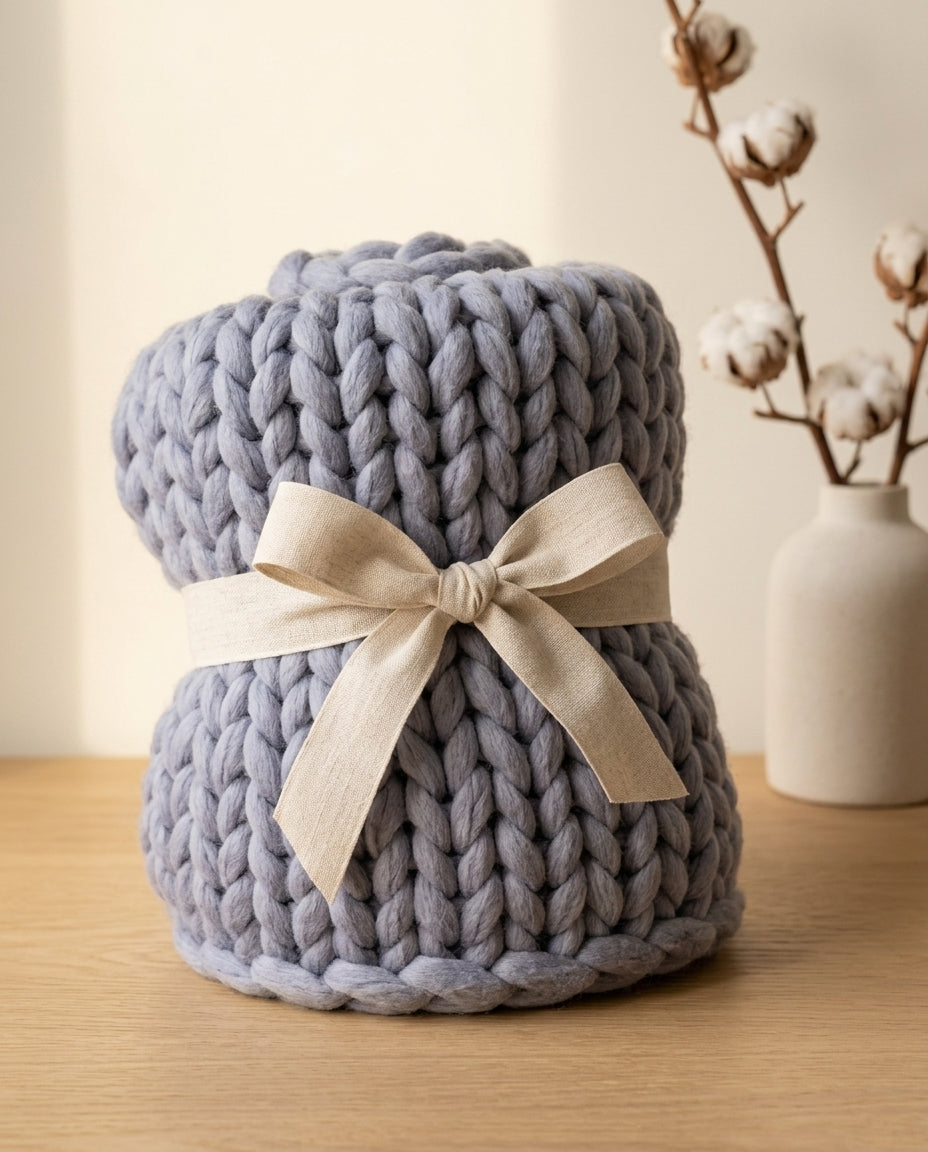 Chunky Knit Blanket XL – Handmade Arm Knit Throw