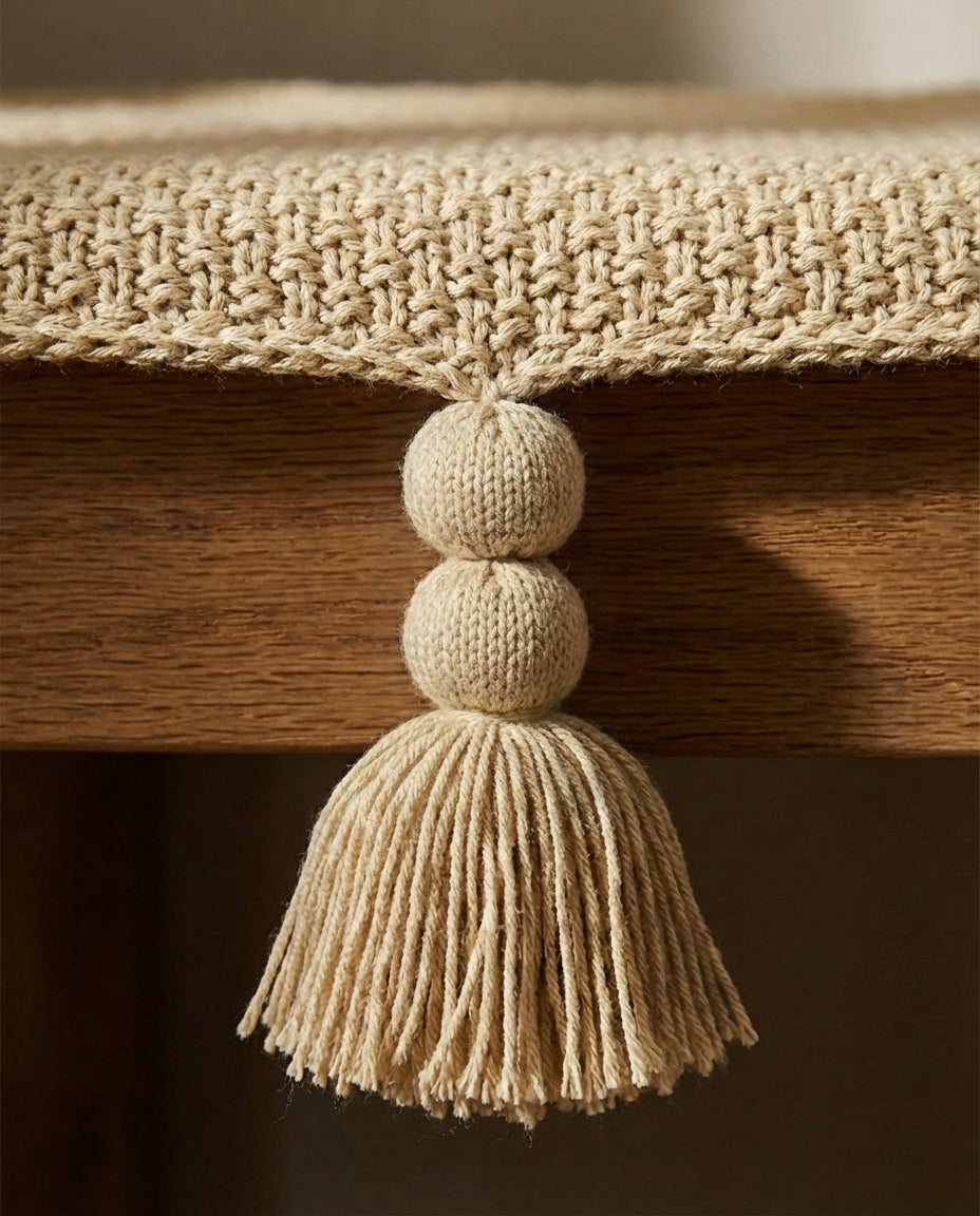 Wool Knit Throw Blanket with Tassels | Nordic Warmth