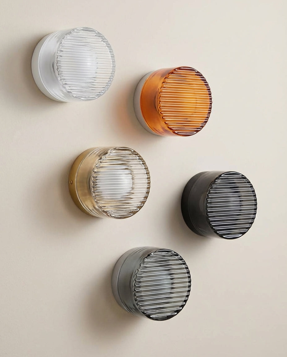 Round Glass Wall Light Sconce – Ribbed LED Lamp
