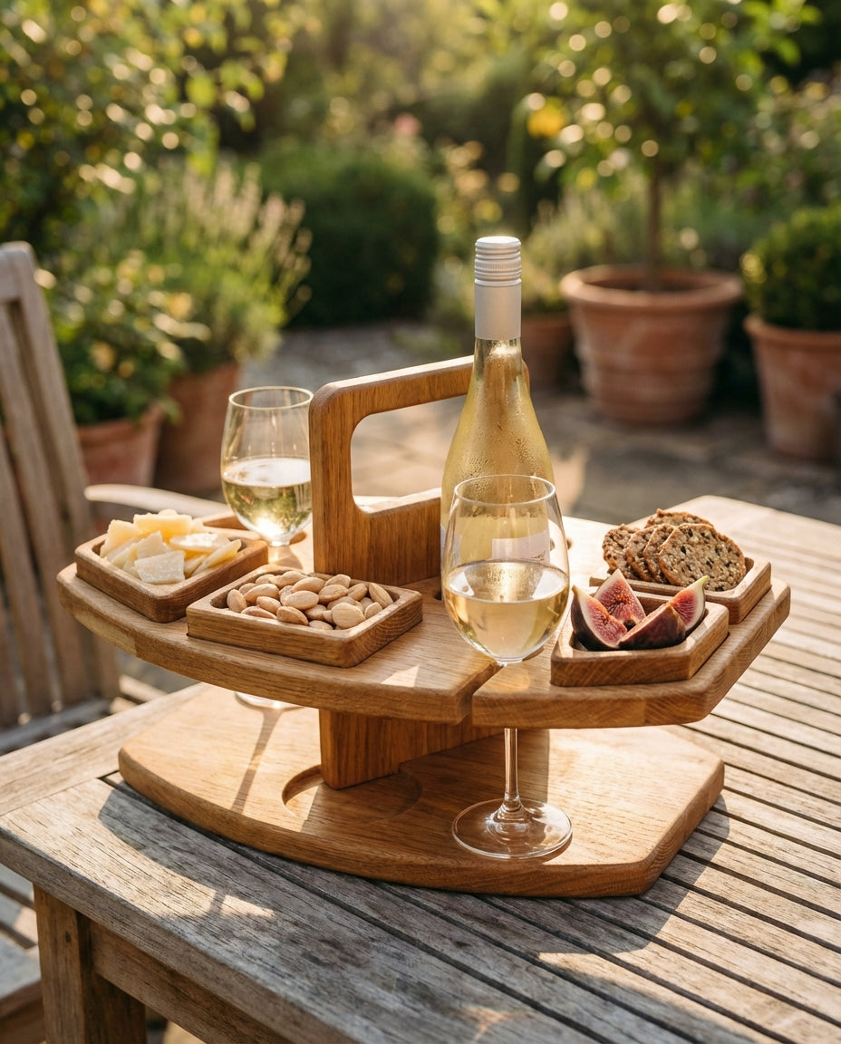 Portable Wooden Picnic Wine Table | Folding Outdoor Serving Stand