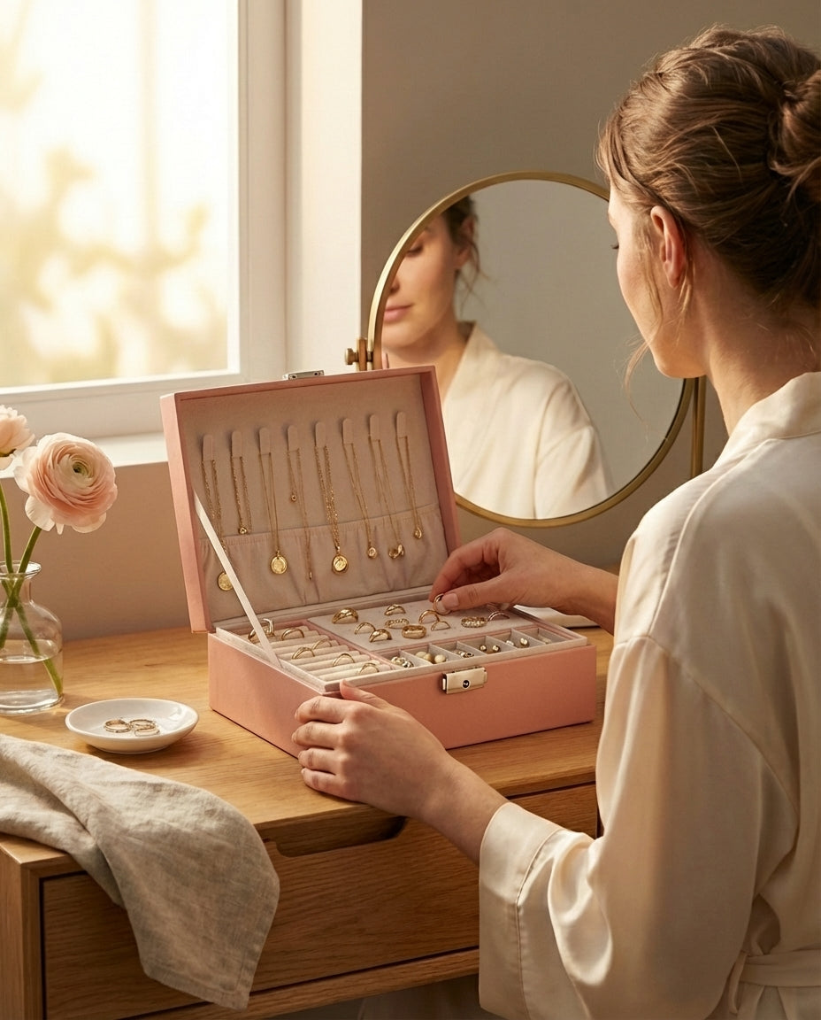 Double-Layer Leather Jewellery Box | Lockable Organiser