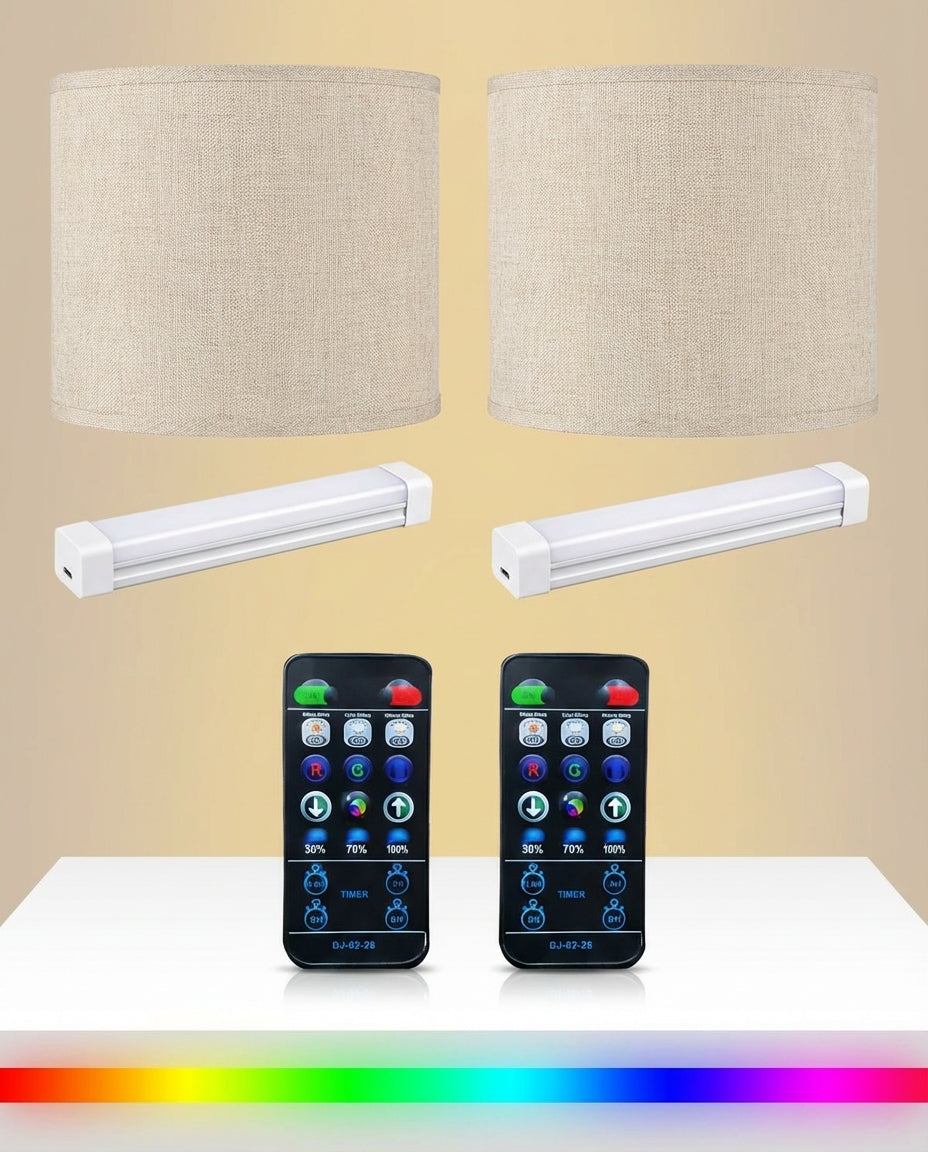 Wireless Wall Light | Magnetic Rechargeable Lamp – Linen Shade