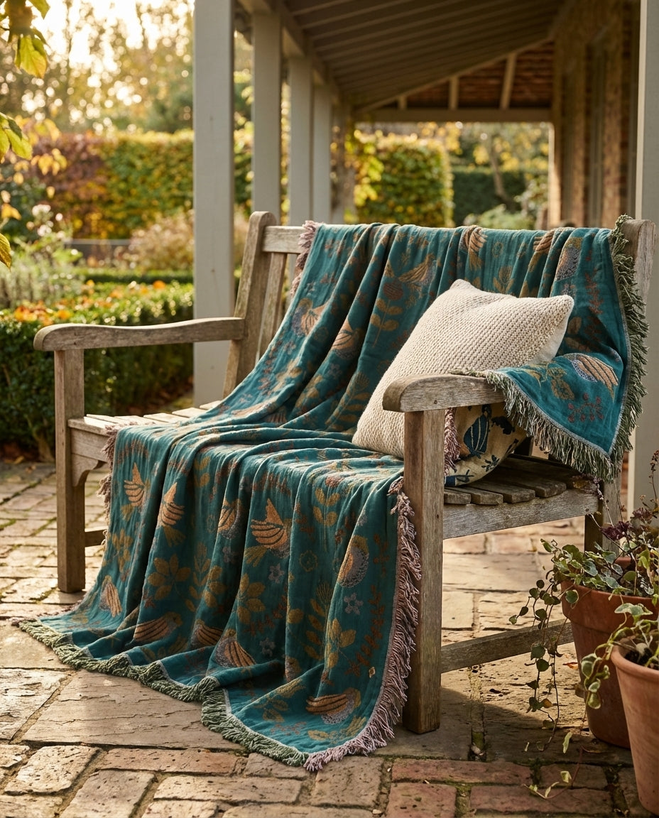 Reversible Scandinavian Throw Blanket | Bird Print