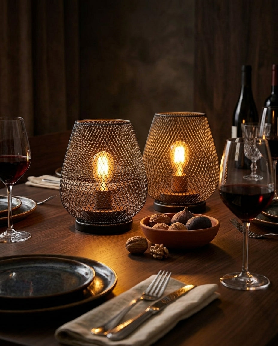 Mesh Table Lamps Set of 2 | Matte Black Vintage Glow
