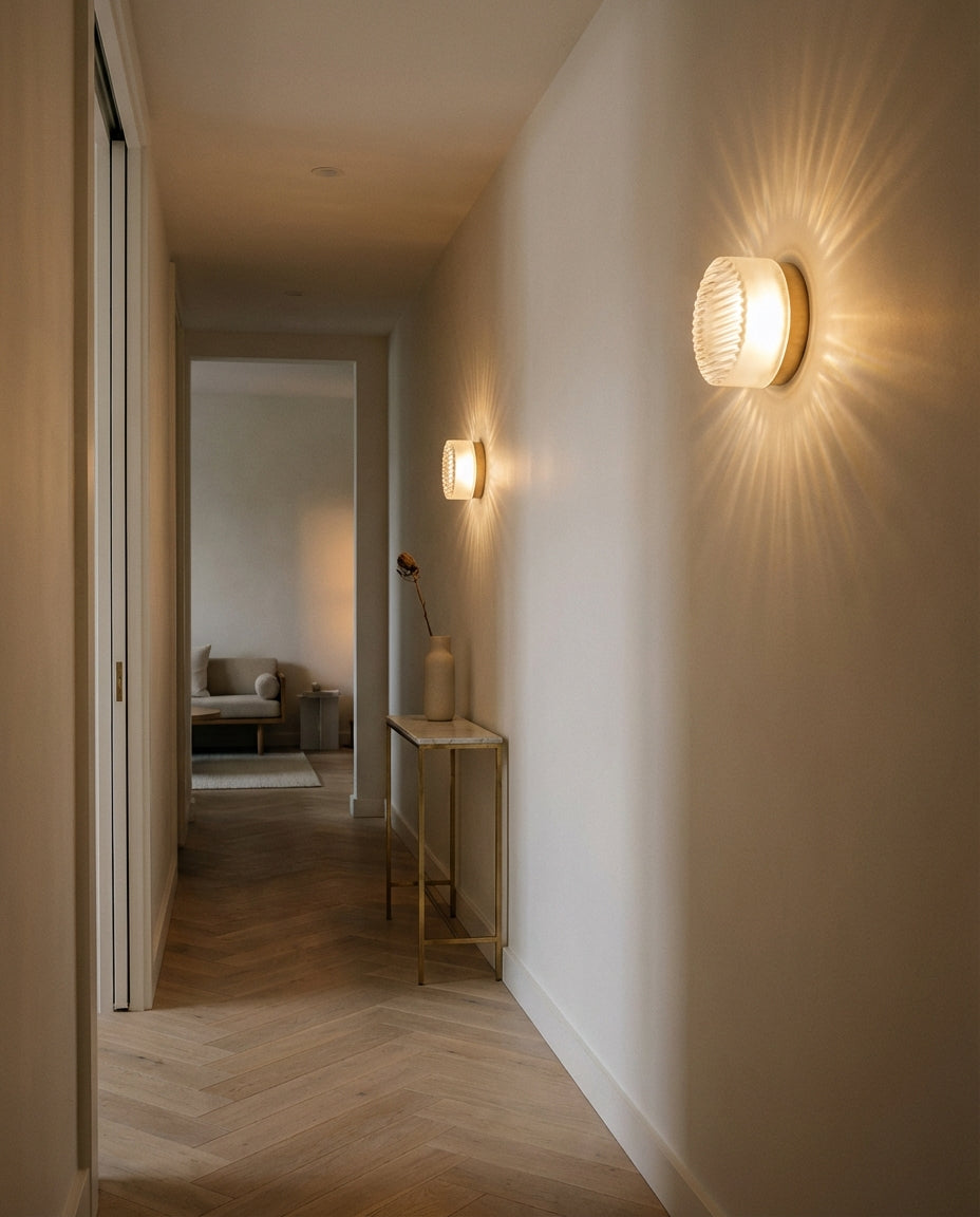 Round Glass Wall Light Sconce – Ribbed LED Lamp