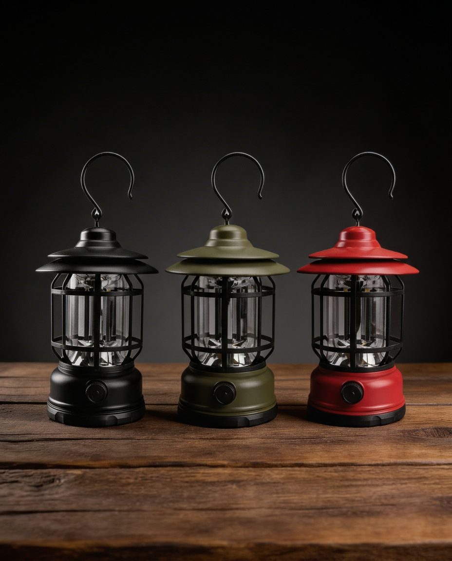 Retro Camping Lantern | Dimmable LED – USB-C & Battery