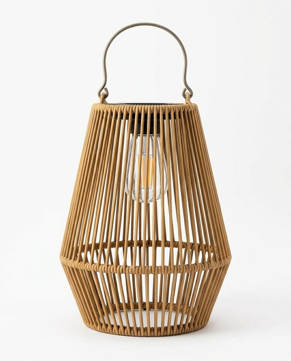 Solar Rattan Garden Lantern | Handwoven Outdoor Light