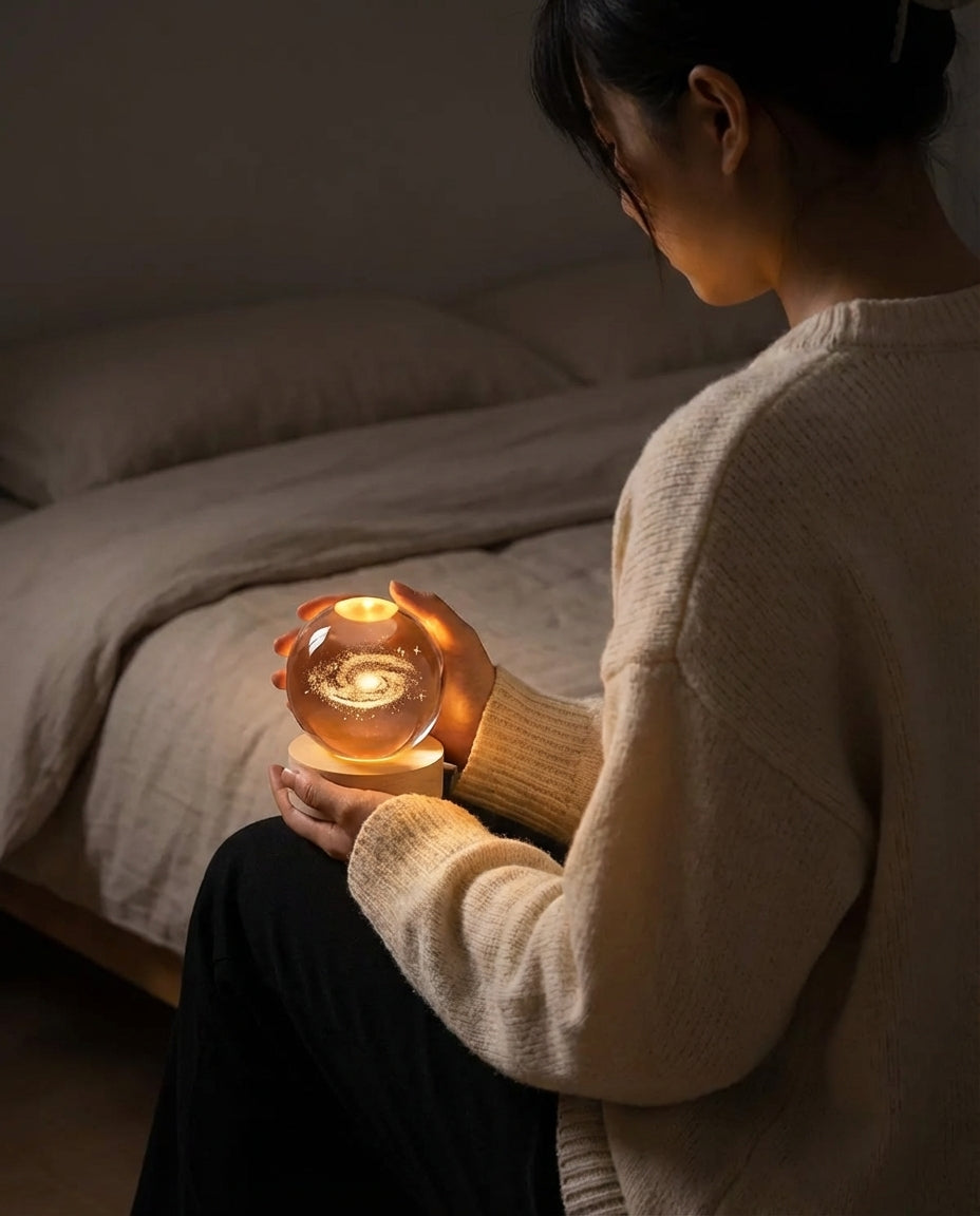 3D Crystal Sphere Lamp | Laser-Engraved Space Night Light