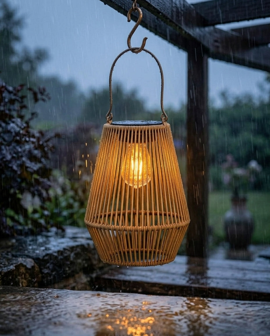 Solar Rattan Garden Lantern | Handwoven Outdoor Light