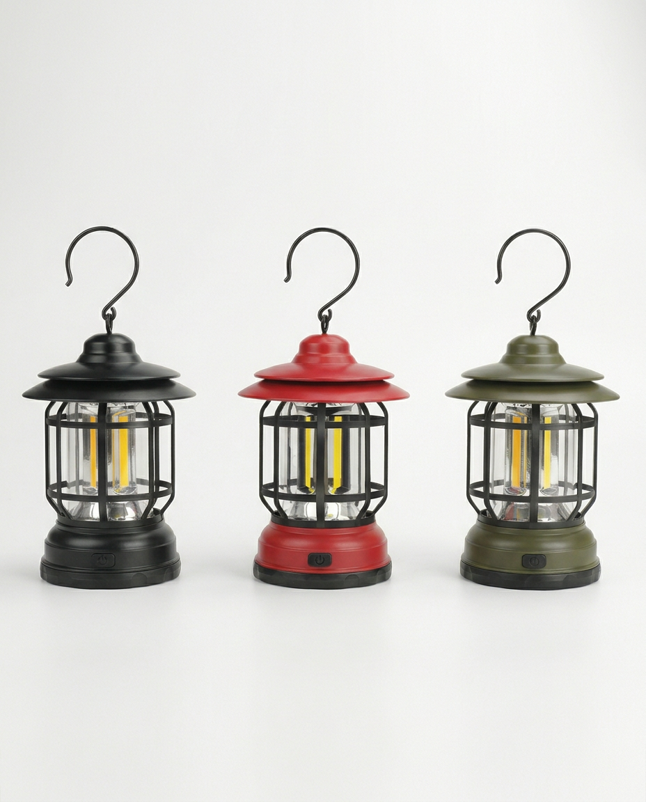Retro Camping Lantern | Dimmable LED – USB-C & Battery