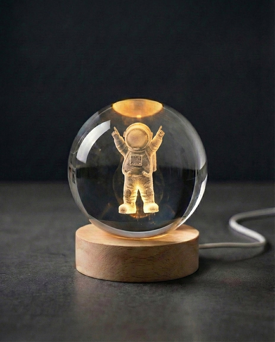 3D Crystal Sphere Lamp | Laser-Engraved Space Night Light