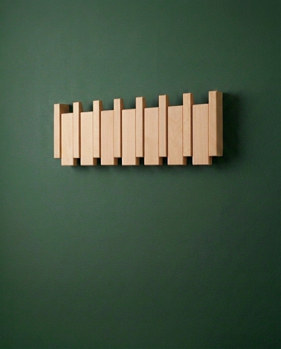 Wooden Piano Key Coat Rack – Solid Wood Wall Hooks