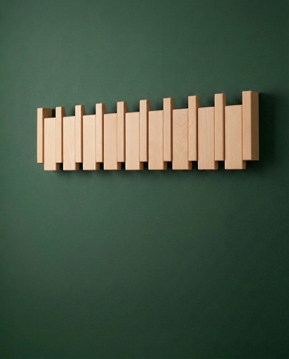 Wooden Piano Key Coat Rack – Solid Wood Wall Hooks