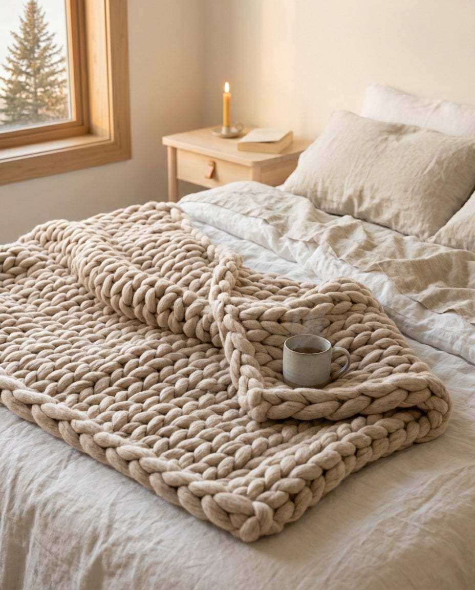Chunky Knit Blanket XL – Handmade Arm Knit Throw