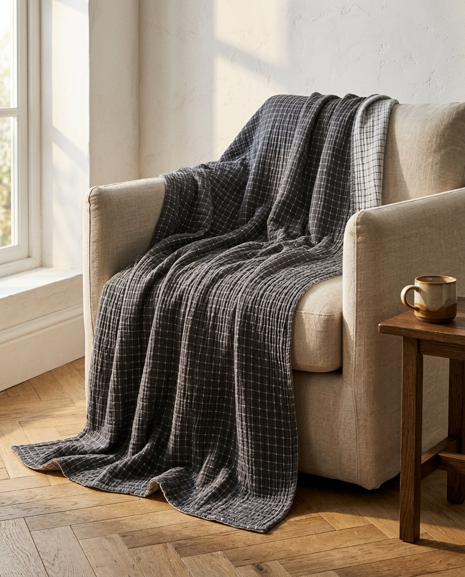 Cotton Check Throw Blanket – Soft & Breathable | 2 Sizes