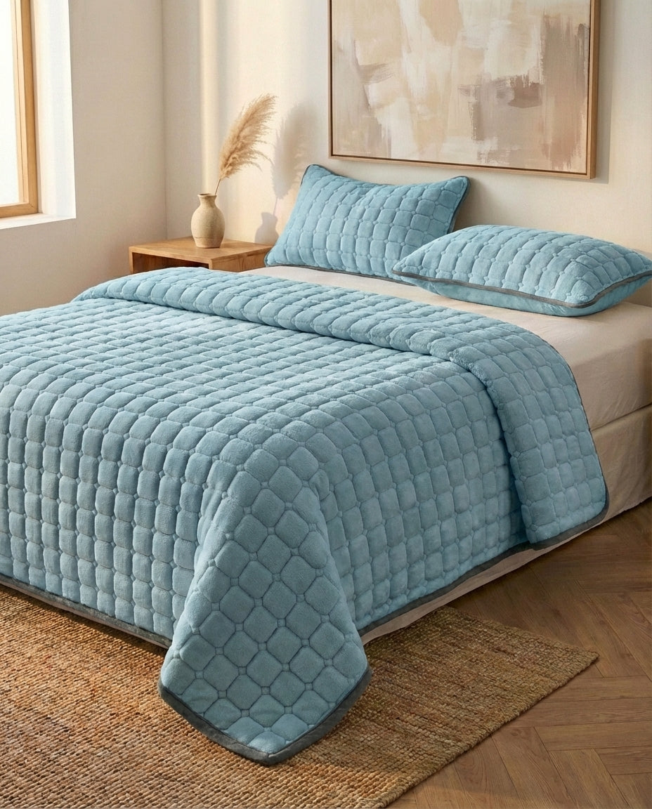 Quilted Fleece Bedspread | Soft Textured Throw Blanket