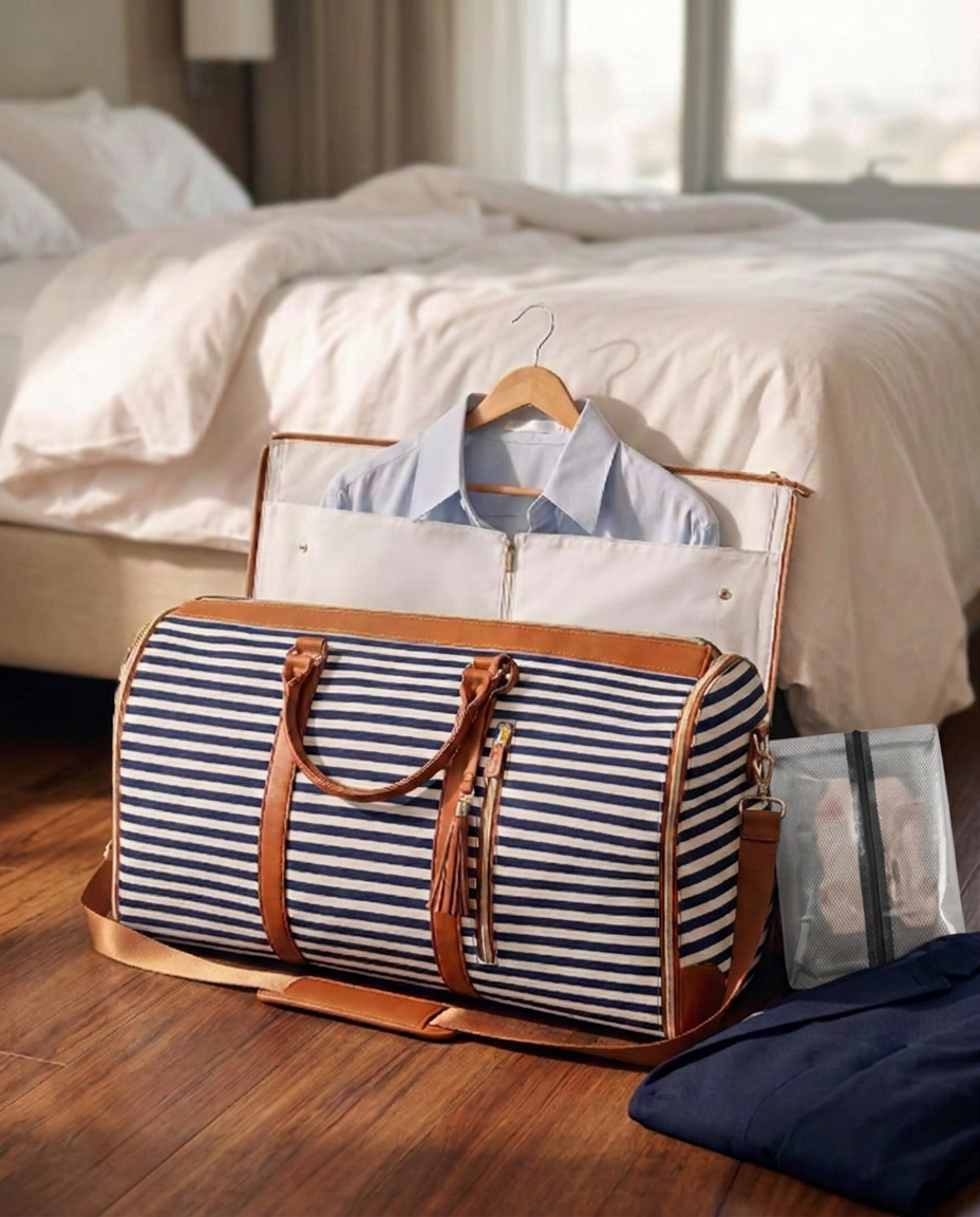 Garment Carry Bag – Foldable PU Leather Weekend Holdall