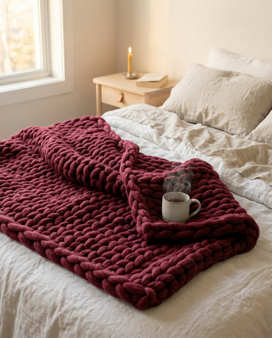 Chunky Knit Blanket XL – Handmade Arm Knit Throw
