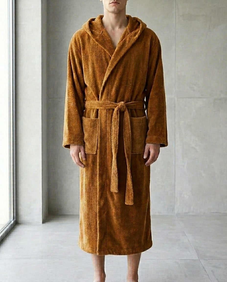 Men's Flannel Hooded Robe | Long Warm Bathrobe