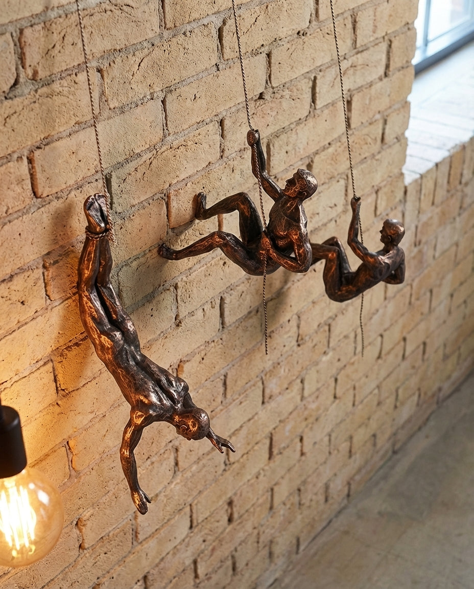 Climbing Man Wall Sculpture – 3-Piece Resin Wall Art Set