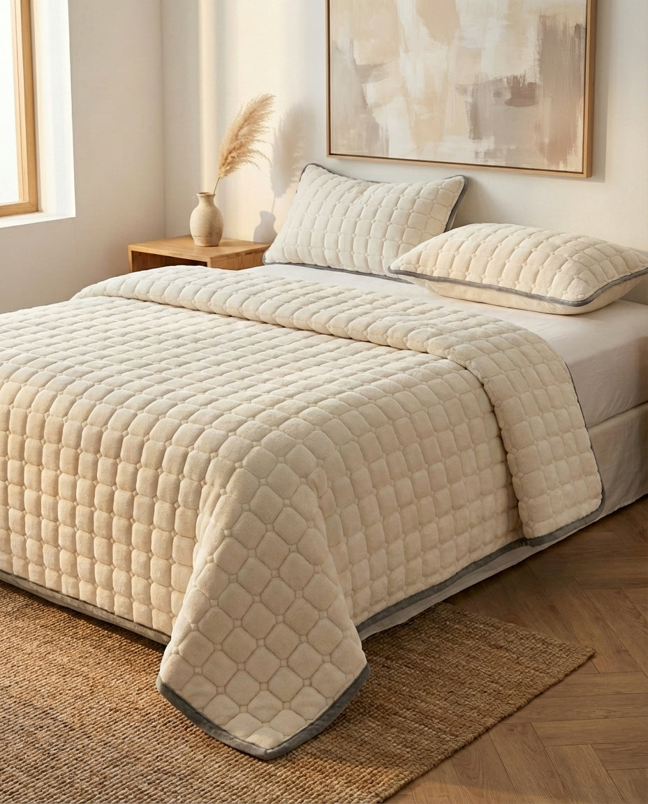 Quilted Fleece Bedspread | Soft Textured Throw Blanket