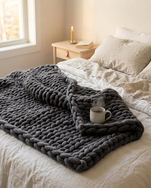 Chunky Knit Blanket XL – Handmade Arm Knit Throw
