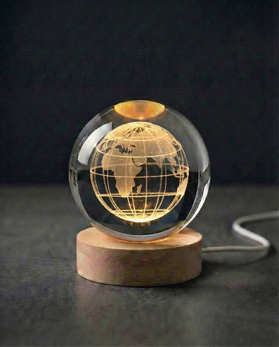 3D Crystal Sphere Lamp | Laser-Engraved Space Night Light