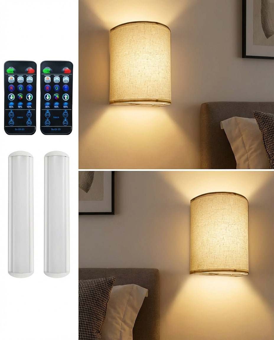 Wireless Wall Lights | 2-Pack Dimmable Linen Shades