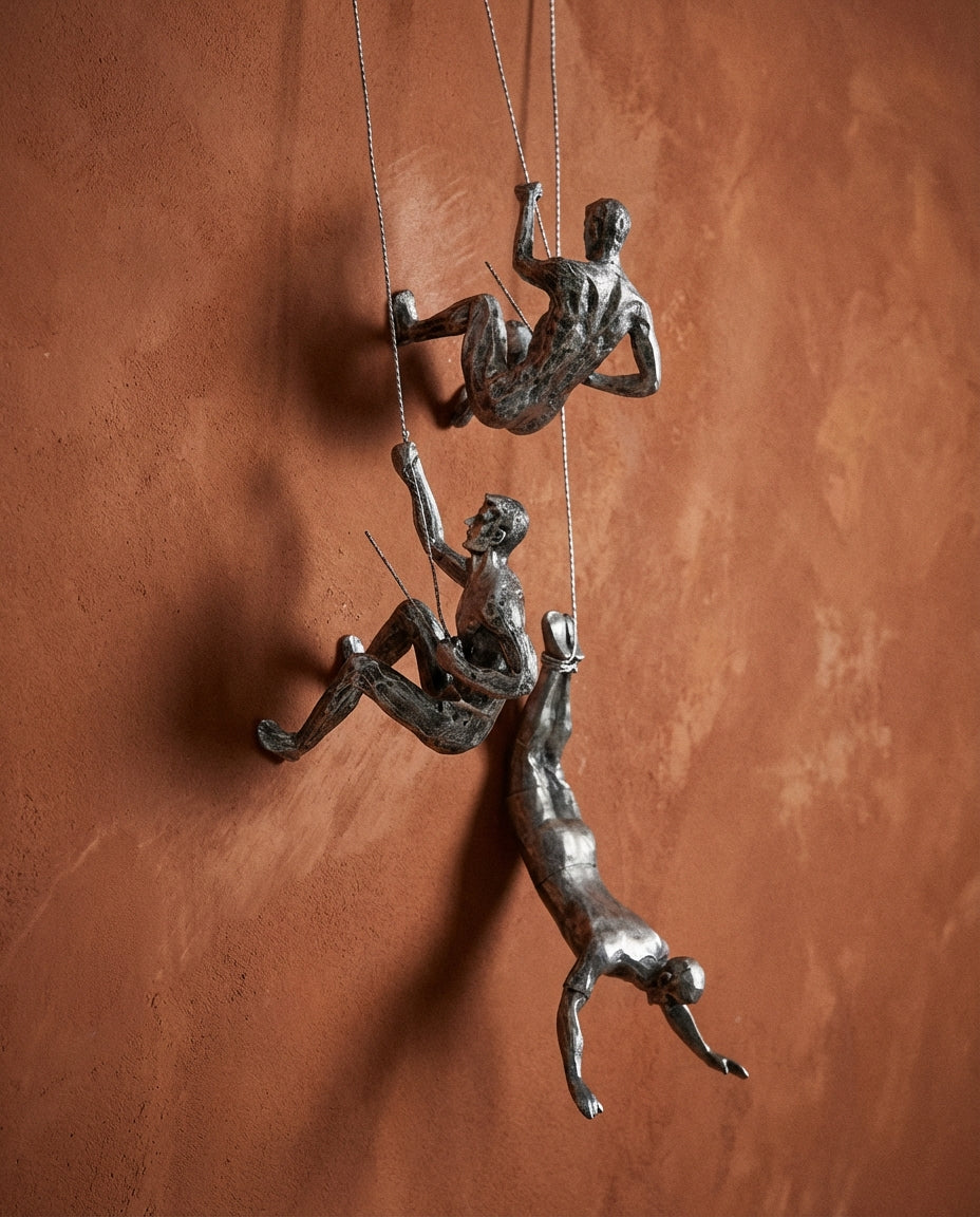 Climbing Man Wall Art Set | 3-Piece Resin Sculpture Decor