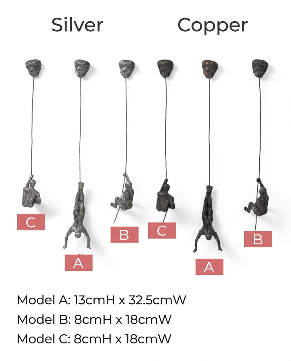 Climbing Man Wall Art Set | 3-Piece Resin Sculpture Decor