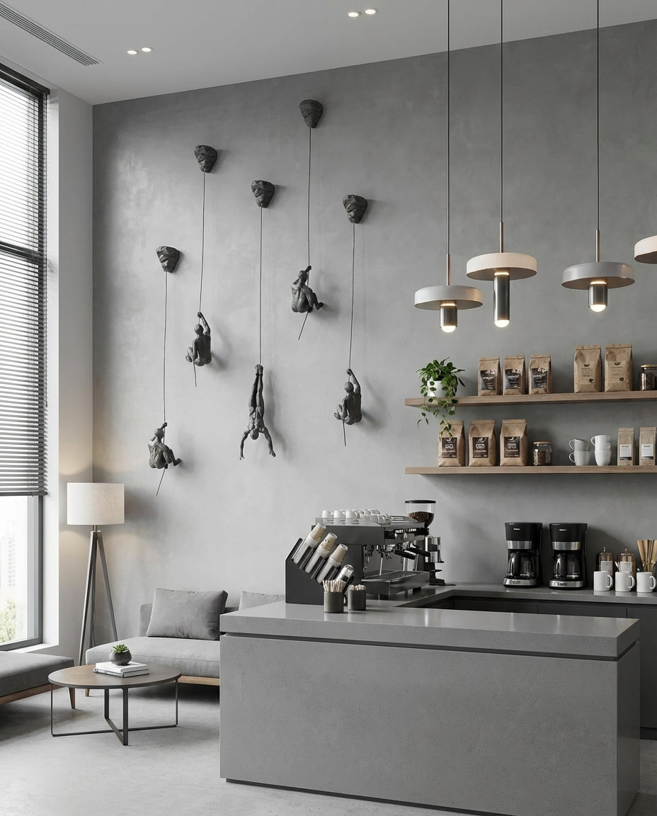 Climbing Man Wall Art Set | 3-Piece Resin Sculpture Decor