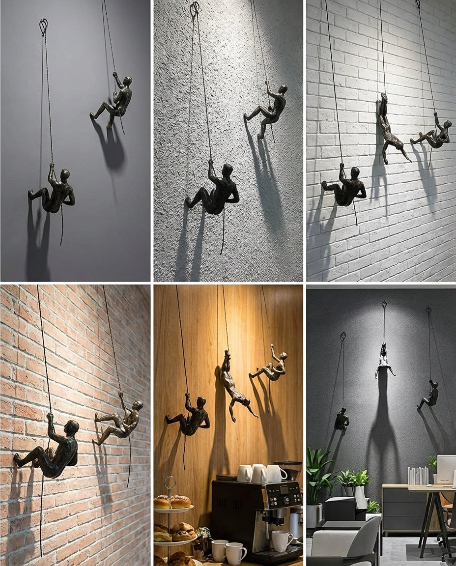 Climbing Man Wall Art Set | 3-Piece Resin Sculpture Decor