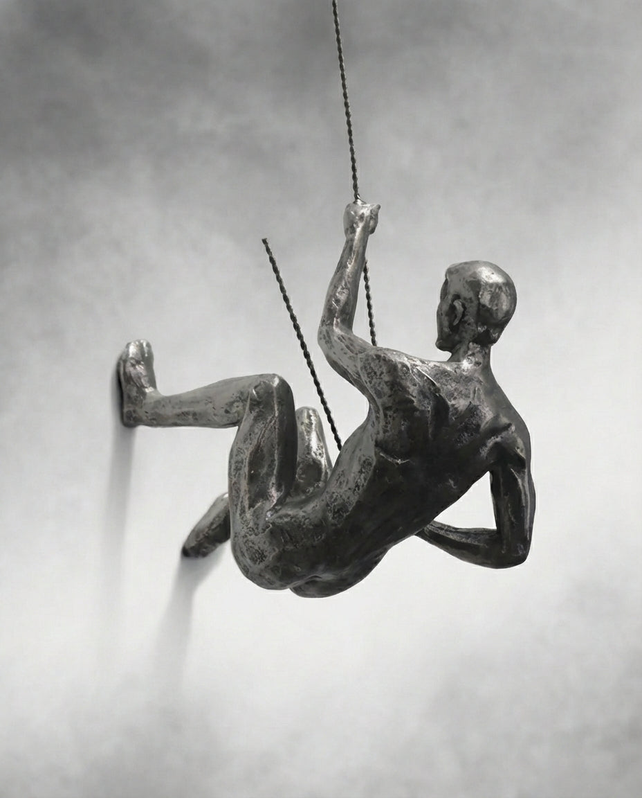 Climbing Man Wall Art Set | 3-Piece Resin Sculpture Decor