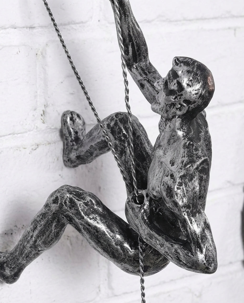 Climbing Man Wall Art Set | 3-Piece Resin Sculpture Decor