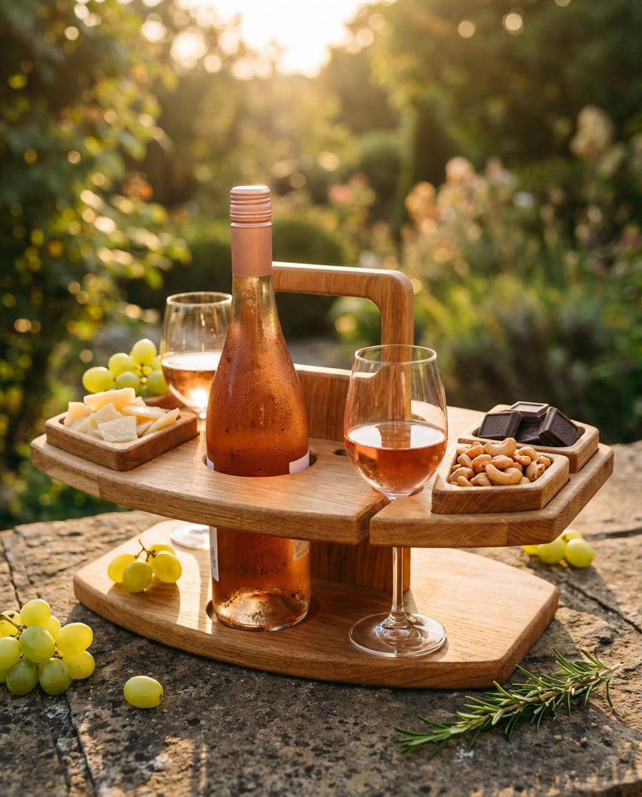 Portable Wooden Picnic Wine Table | Folding Outdoor Serving Stand