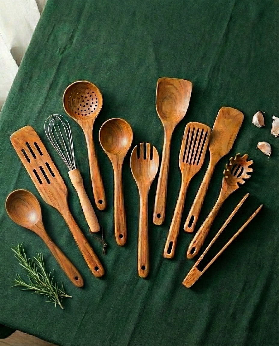 Wooden Kitchen Utensil Set | 11-Piece Food-Safe Cook's Tools