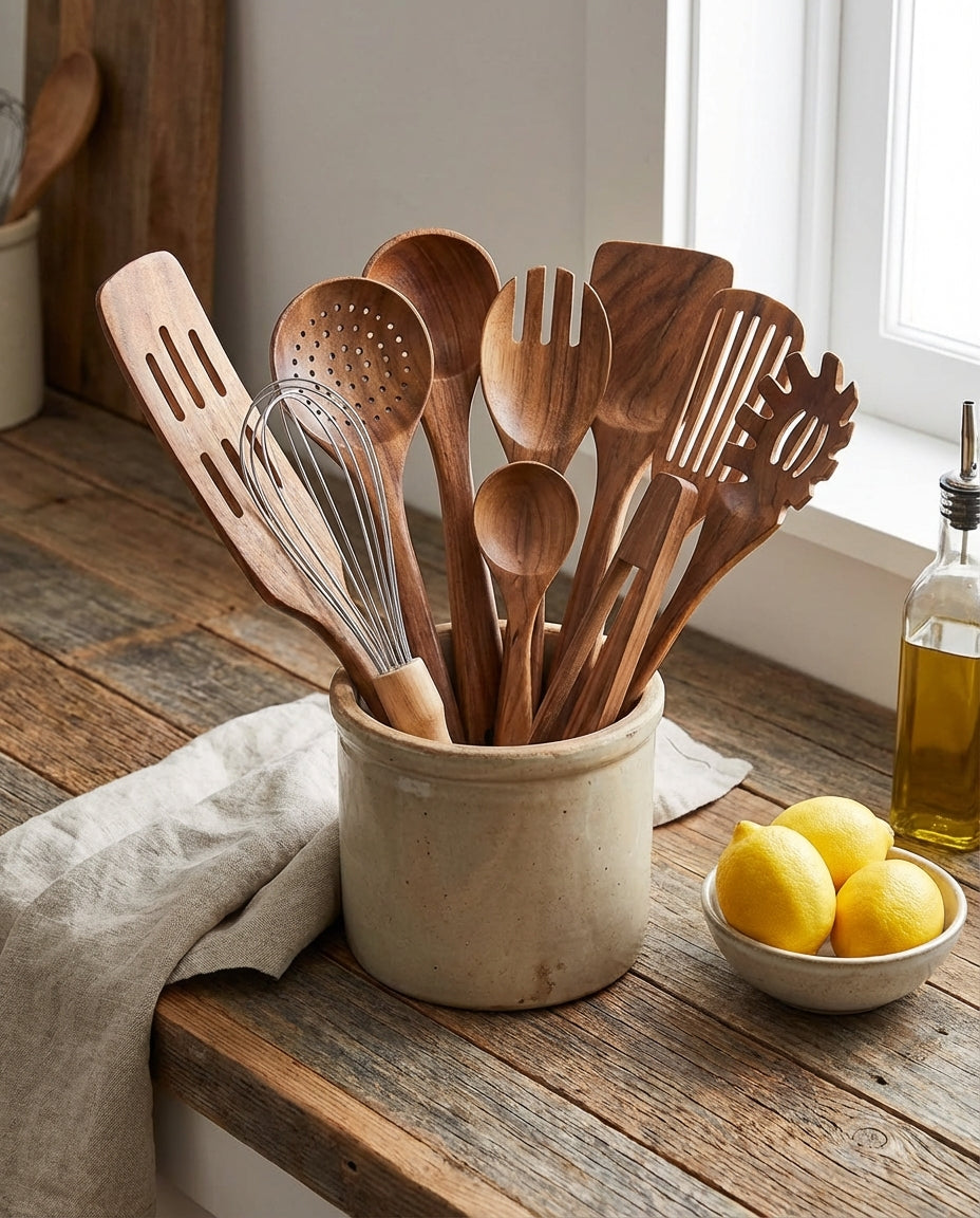 Wooden Kitchen Utensil Set | 11-Piece Food-Safe Cook's Tools