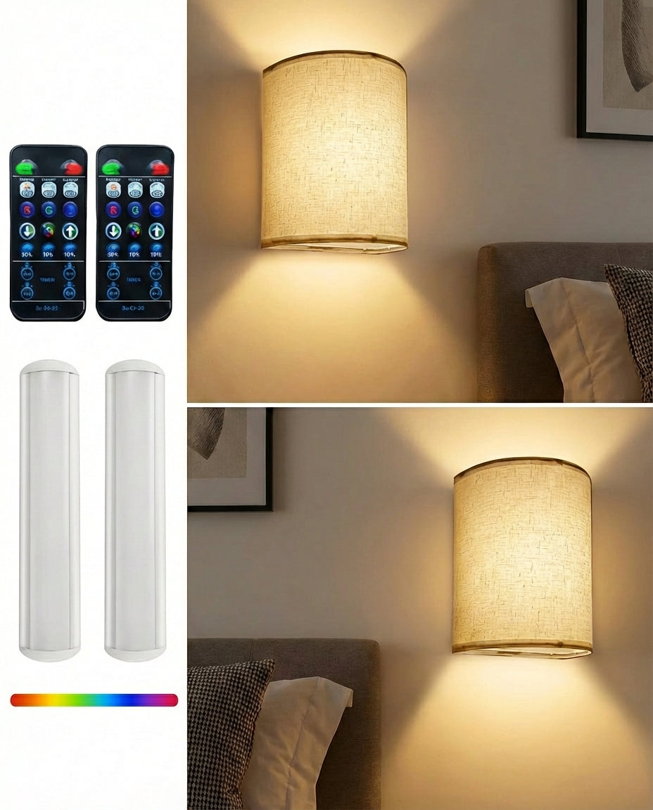 Wireless Wall Lights | 2-Pack Dimmable Linen Shades