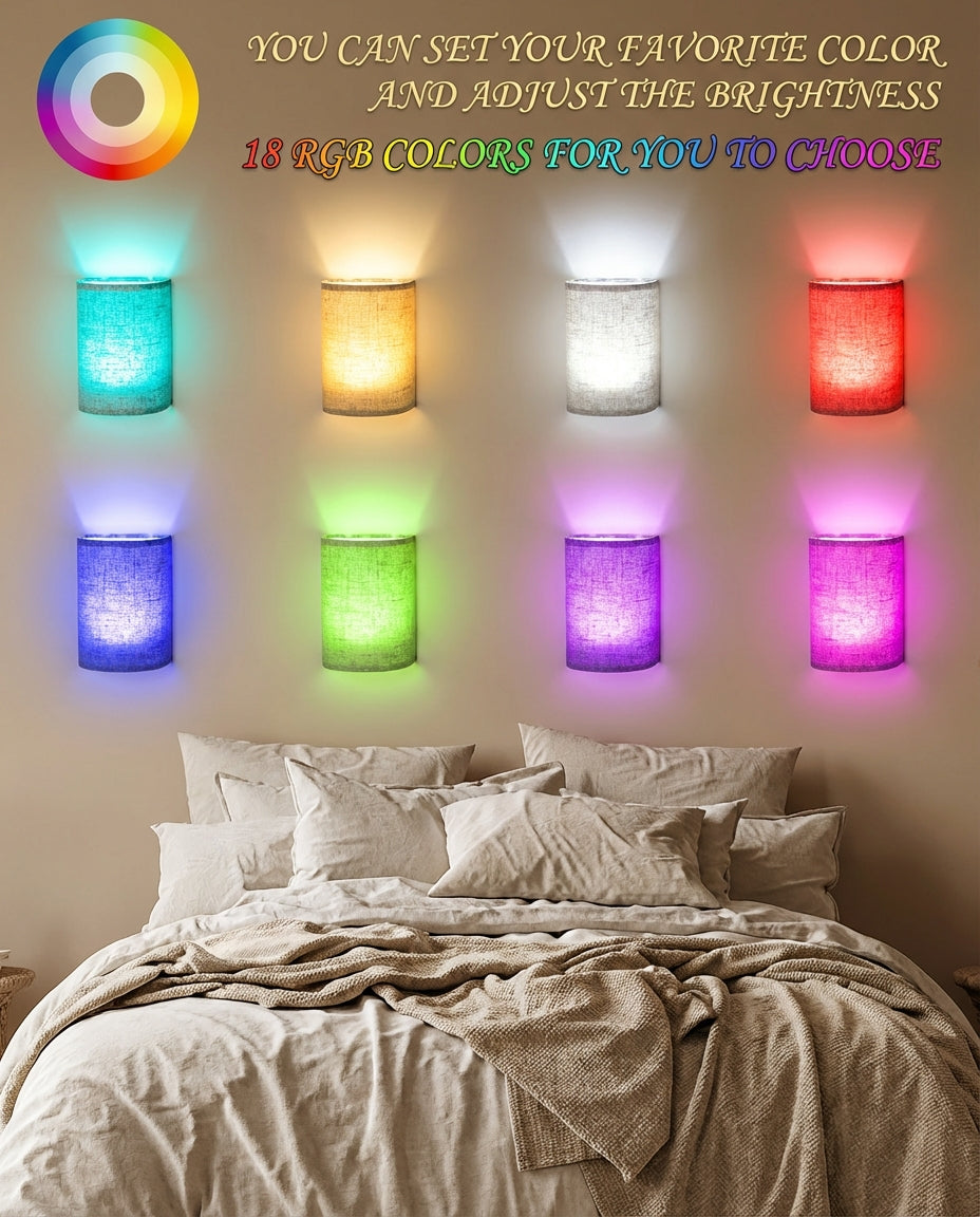 Wireless Wall Lights | 2-Pack Dimmable Linen Shades