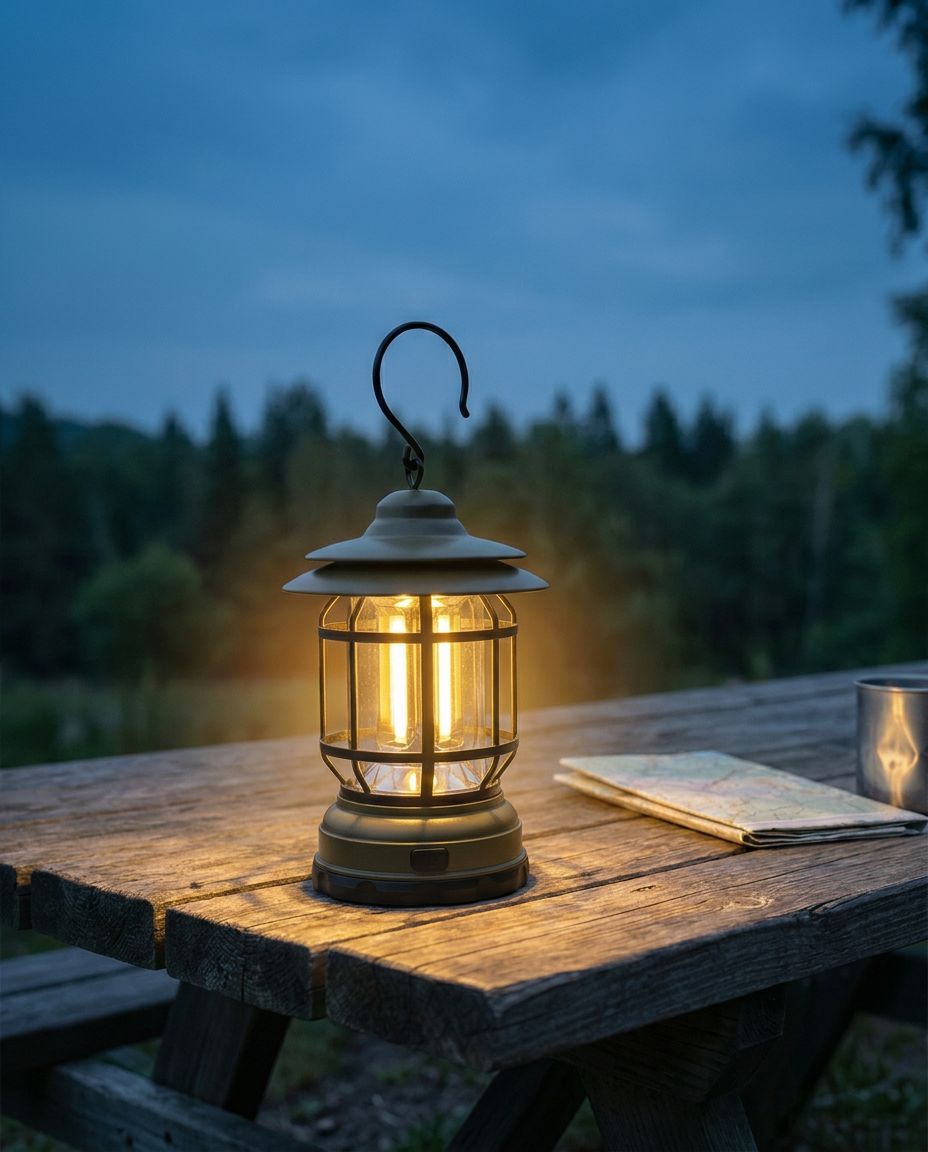 Retro Camping Lantern | Dimmable LED – USB-C & Battery