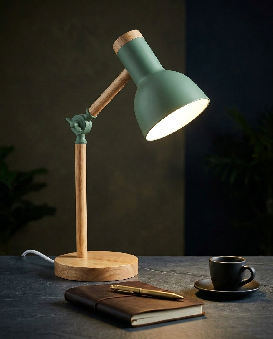Nordic Wood LED Desk Lamp – Adjustable Arm & Touch Dimmer