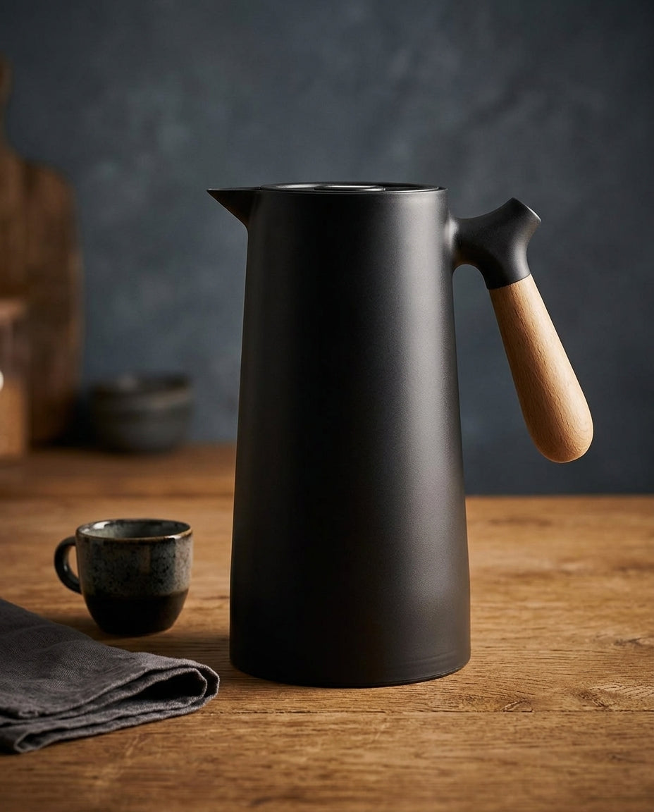 Insulated Glass-Lined Carafe | Wooden Handle – 1 L